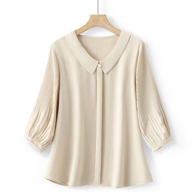 

Mom s Summer Style: Chic Lapel Blouse & Wide-Leg Pants Set for Middle-Aged and Elderly Women XL for Up to 52.5 kg
