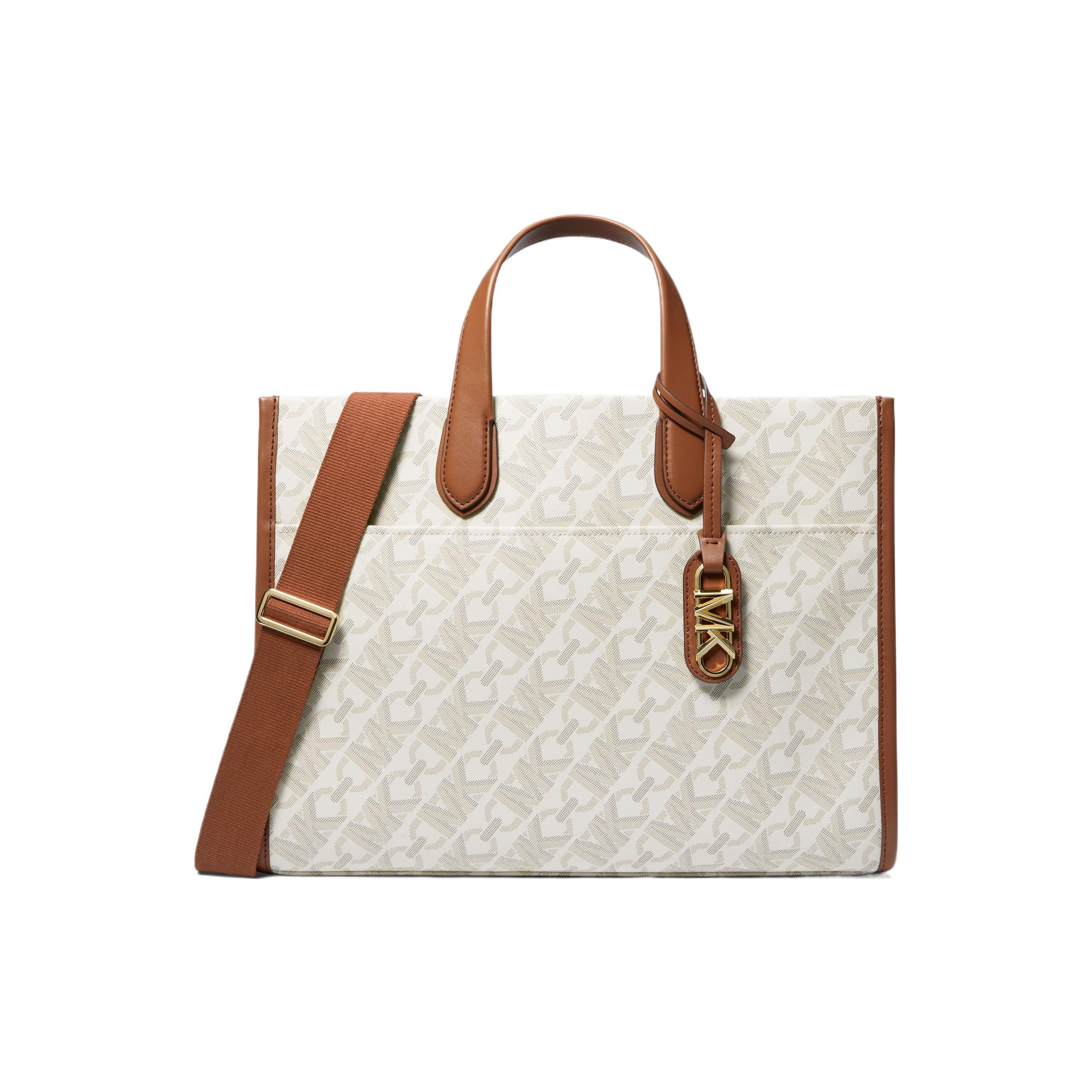 Michael Kors Gigi Classic Monogram Pendant Open Tote Bag Women Tote Bag Vanilla-White 30H3G3GT3B-099 Basic Set (Bag+Dust Bag)