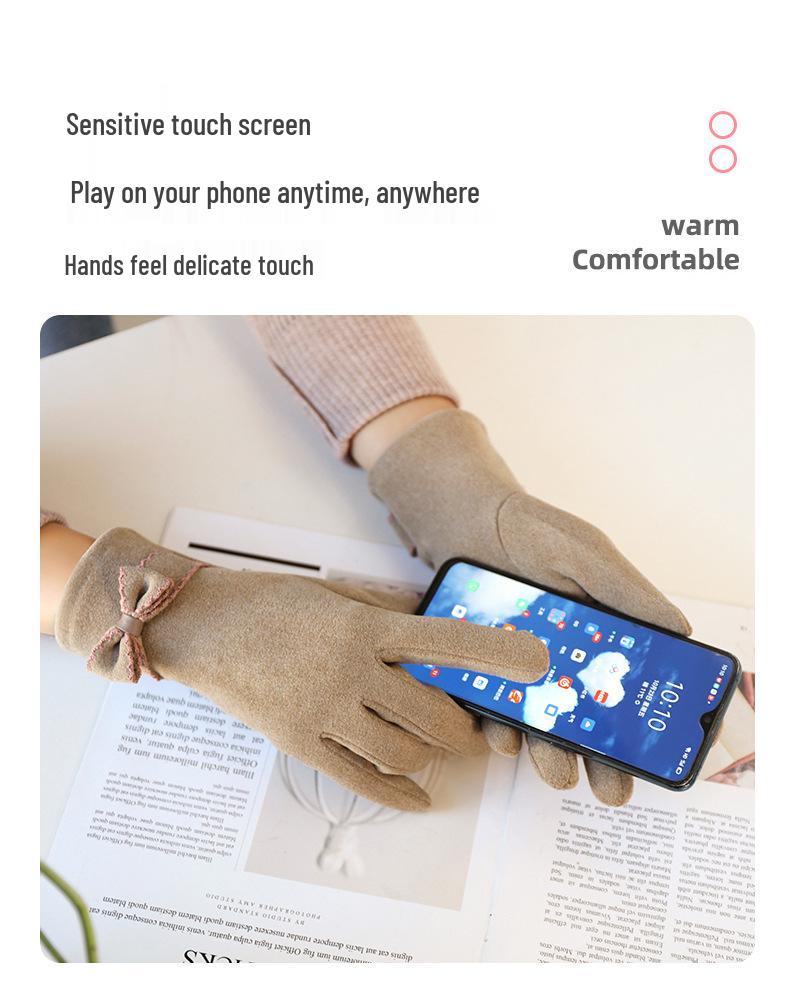 Women's Autumn/Winter Korean Style Velvet Touchscreen Gloves - Cute & Warm for Cycling/Driving