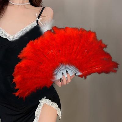 Vintage Feather Folding Fan Dance Stage Performance Hand Held Fan Portable Decoration Fan Wedding Costume Party Accessories
