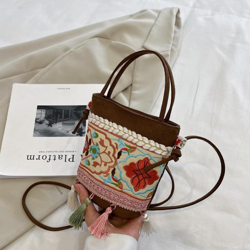 Retro Bucket Bag Ethnic Style Suzhou Embroidery Flower Fashionable Large-capacity Crossbody Single-shoulder Bag