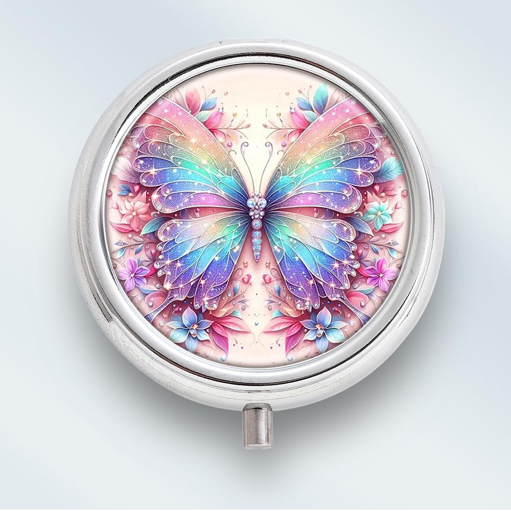 

Portable Pill Box with 3 Compartments, Mini Metal Medicine Organizer Case, Cute Printed Pill Container for Vitamins, Pills, Jewelry, Travel, Daily Use разноцветный