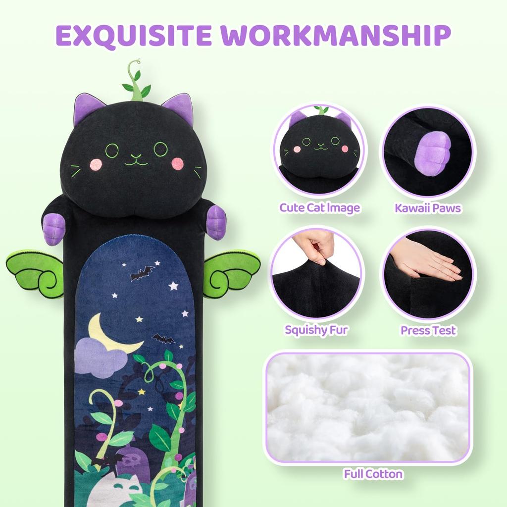 Long Cat Plush 5 Sizes, 120% Extra Filling Giant Plushness Kids Body Pillow, Kawaii Cute Black Cat Stuffed Animals Plushies,Gift for Girls 20”/50cm