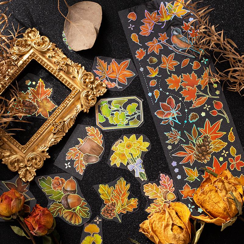 Beautiful Day Hot Foil Stickers: Leaf Melody Series for Journals & DIY Collages (4 Designs)