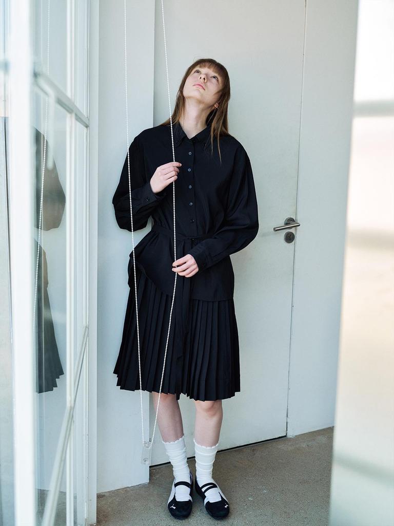 Spring Casual Lapel Modal Shirt with Lace-up for Women - Cloud-like, Solid Color