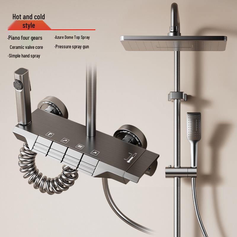 Digital Display Shower Head Set - LED Light, Hot & Cold Water, Gun Gray