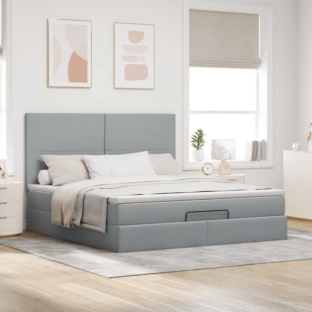 Enjoy restful nights with this Ottoman bed with mattress in light grey 160 x 200 cm fabric