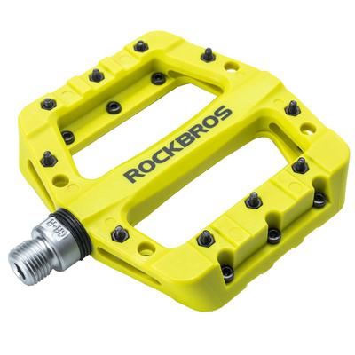 ROCKBROS Bicycle Pedals, Lightweight Flat Pedals for MTB, Road Bikes, and BMX, Nylon Fiber, Large Surface Area, Non-Slip, 9/16" (Pair) (Green)