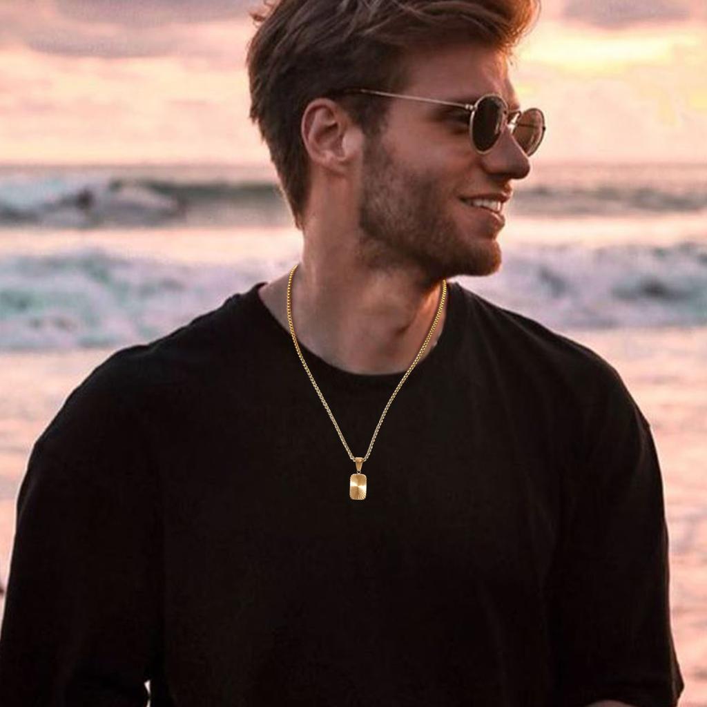 Cutting Flower Square Pendant Necklaces for Men Boys,60cm Stainless Steel Small Pendant Collars,Stylish Exquisite Jewelry Gifts