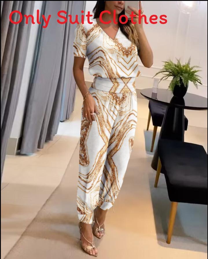 Polyester Geometric Print Casual Pantsuit For Womens Summer Office Wear