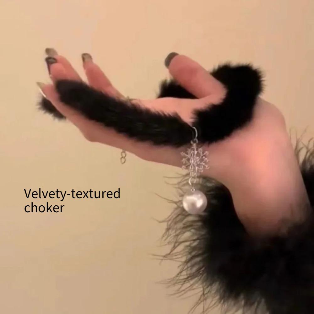 Women Sexy Snowflake Pearl Fluffy Necklace Choker Plush Velvet Clavicle Chain Collarbone Chokers Party Club Fashion Jewelry