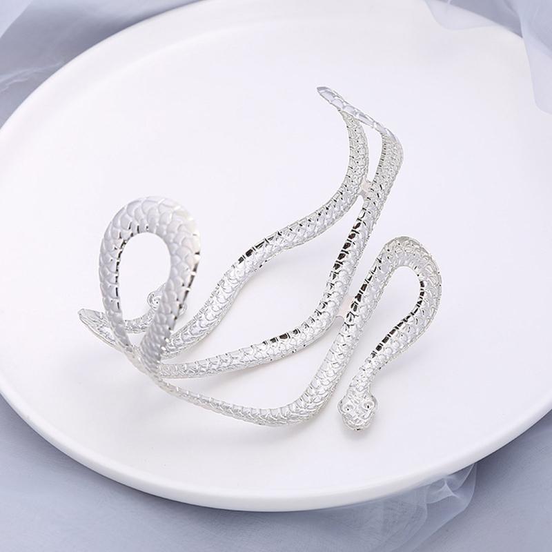 Retro Greek Roman Open Ended Snake Shape Bracelet Armband Upper Arm Cuff Armlet Festival Bridal Bikini Dance Jewelry