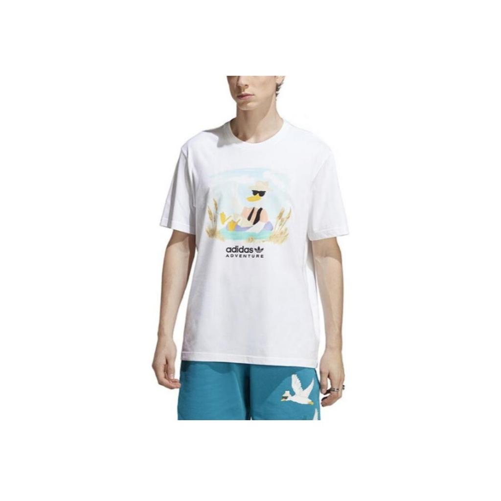 Adidas Originals Adventure Graphic Tee With Letter Logo Cartoon Print Men Tops White HZ1145