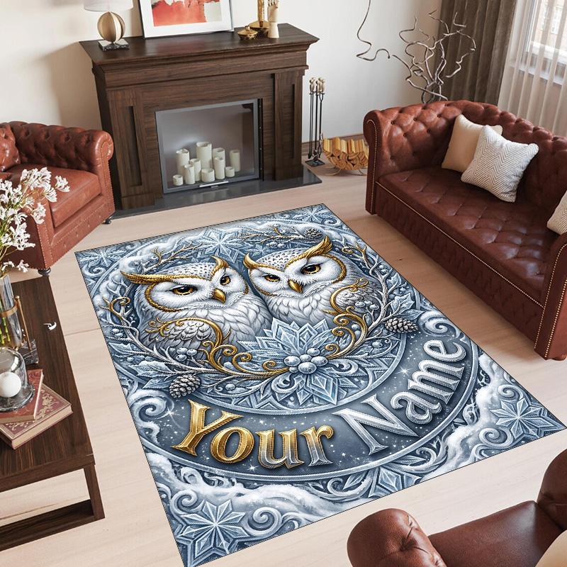 Bird Theme Crystal Velvet Rug Personalized Custom Name Text Soft Floor Mat Home Decor