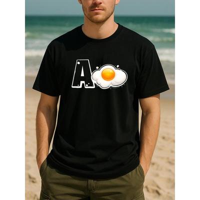 Camiseta Casual e Respirável Estilo Estudante - A + Logo de Ovo Mexido - Interessante e Destacada, com Gola Redonda e Manga Curta Leve