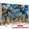 2D Alles Gute zum Geburtstag Hintergrundtuch Blaue Goldene Luftballons und Geschenke Wanddeko