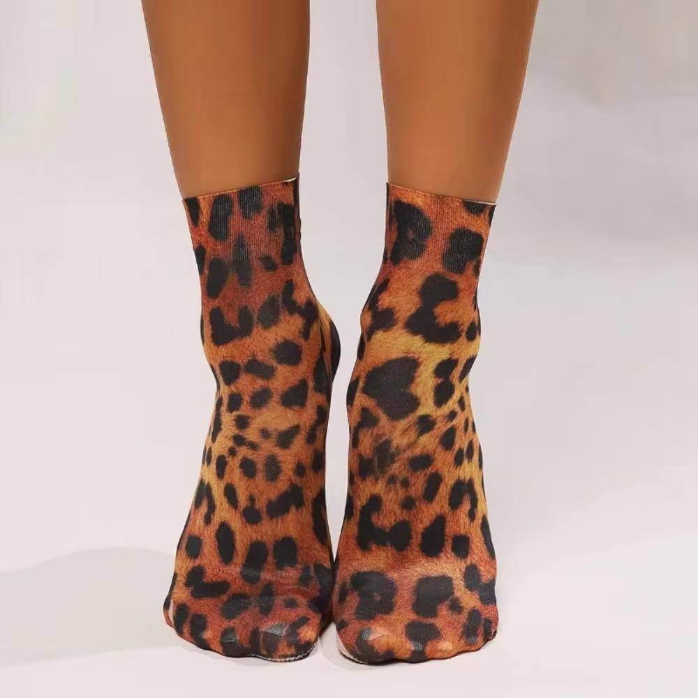 Durable Chic Leopard Print Mesh Socks Soft Women Socks Fashion Short Socks Christmas Gifts