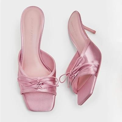 Mode Schleife High Heels Damen Hausschuhe Eckige Zehen Sandalen Schuhe 2025 Sommer Neue Designerschuhe Kleid Pantoletten Strand Offene Zehen Mujer Pumps