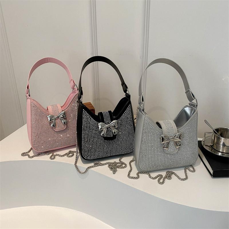 2024 New Fashion Korean Style Casual Bag With Water Drill Butterfly Bow Street Trend Shoulder Bag For Women