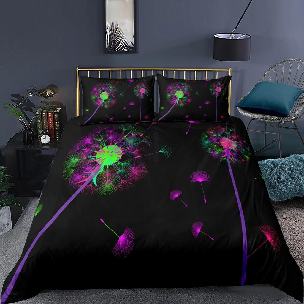 Black Dandelion Bedding Set And Pillowcase Single Twin Queen King Size Super Soft Autumn Home Textile Luxury Duvet Cover