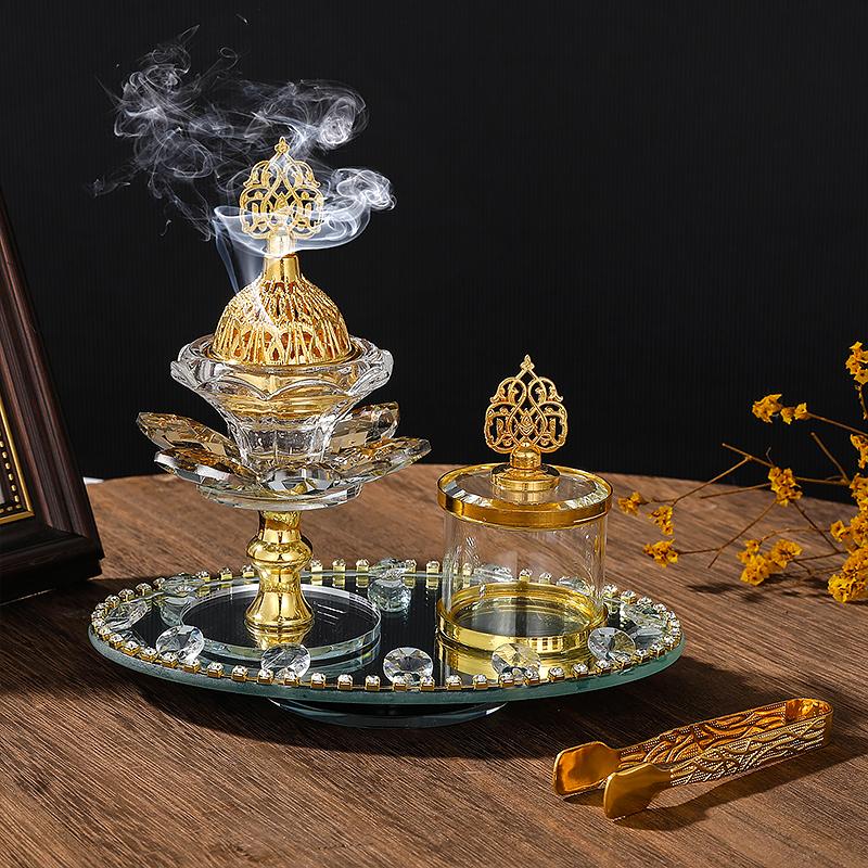 1 Set Muslim Censers Yoga Room Lotus Gift Crystal Luxury Diamond Home Glass Incense Burner Set Wedding Multiple Options Available
