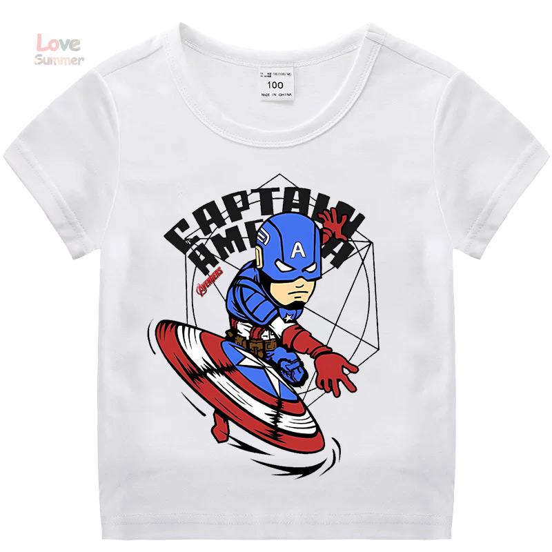 2026summer children Printed Captain America Pattern, Boys Short Sleeved Sports Casual, unisex T-shirt