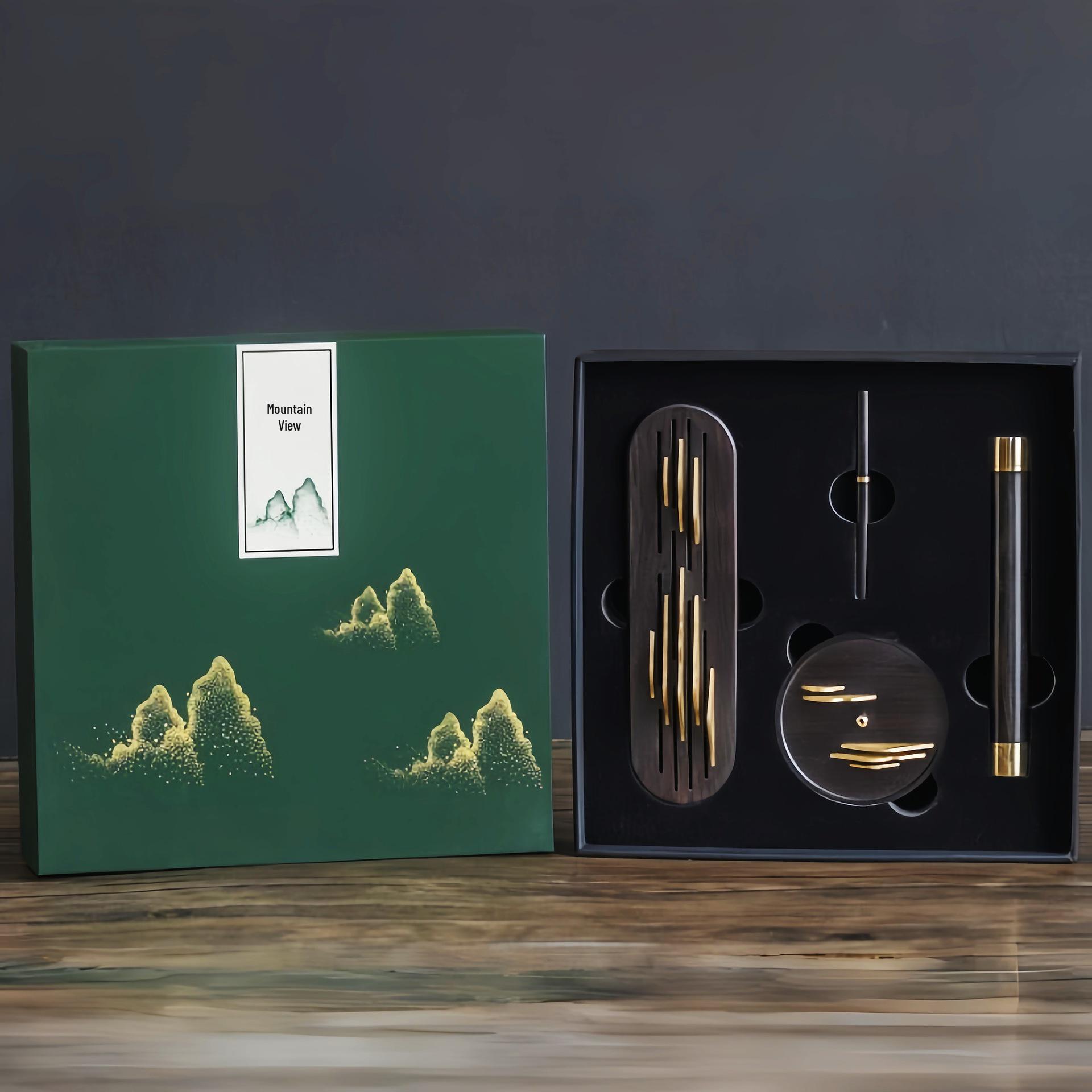 Chinese Style Black Walnut Incense Holder Gift Set - Indoor Souvenir & Business Present