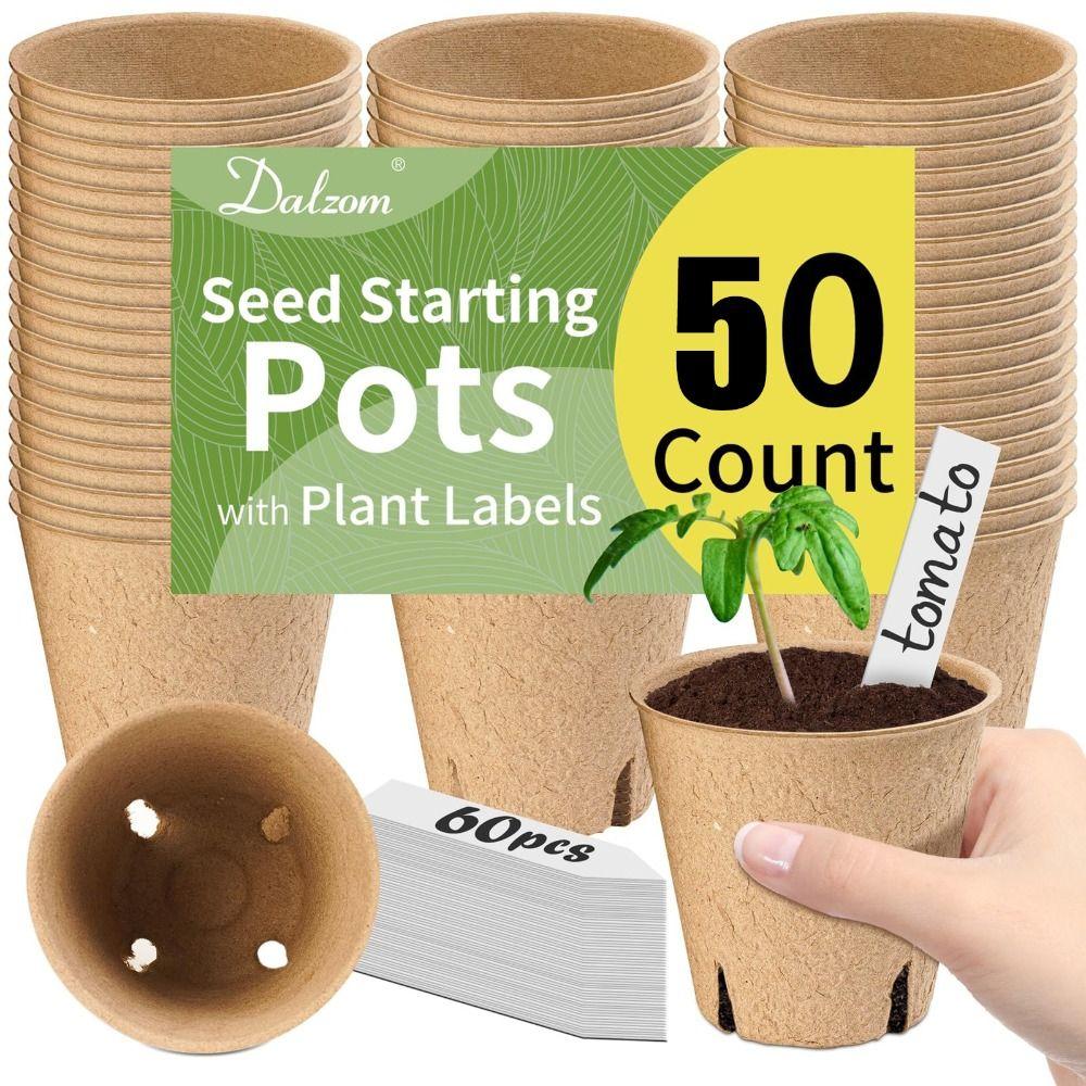 50PCS Biodegradable Plant Starter Pots with 50PCS Plant Labels Nursery Pots  Home Gardening