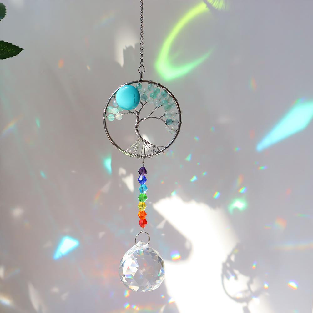 Hanging Crystal Windchimes Handmade Life Tree Pendant Craft Chain Window Car Hanging Ornament Home Outdoor Garden Decor