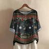 Women's Fashionable And Casual Shirt Half-sleeve Round Neck Print Cotton And Linen Blouse Top