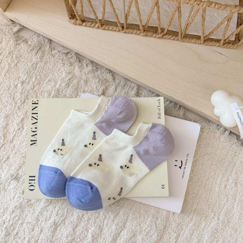 Ladies Spring and Summer New Silicone Non Slip Cartoon Cotton Breathable Heel Invisible Socks