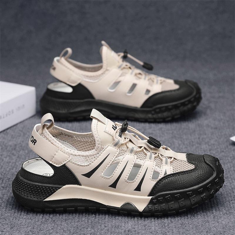 

2025 New Summer Outdoor Men s Sports Shoes for Middle Aged Men Breathable Lightweight Non Slip Wear Resistant Creek Shoes 39 брудно-білий