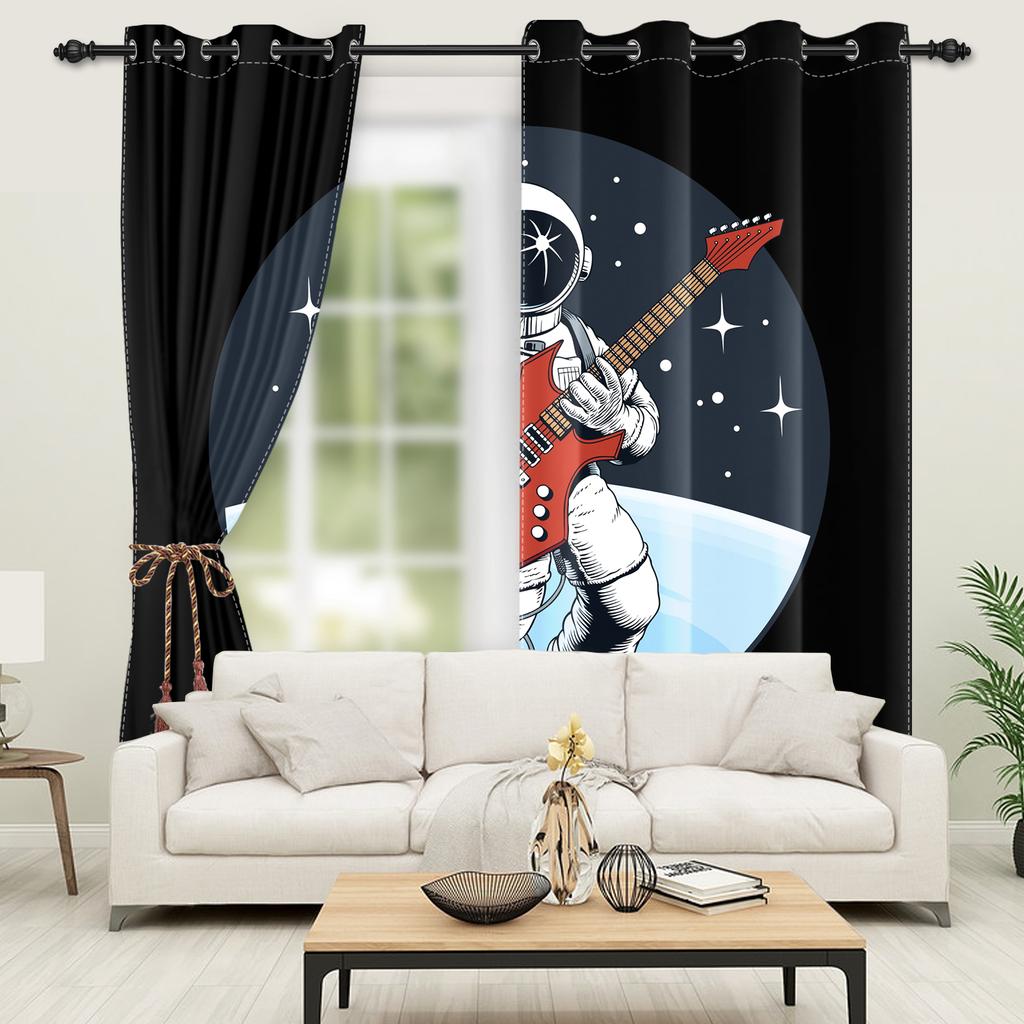 Space Astronaut Blackout Curtains Fun Cartoon Print Window Curtain for Kids Bedroom Living Room Playful Room Darkening Drapes