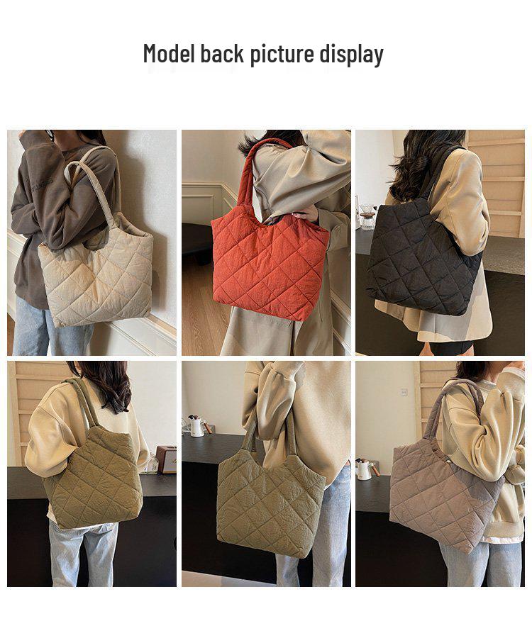 Korean Style Quilted Cotton Tote Bag - Large Capacity, Casual Shoulder Bag for Autumn/Winter 2025.