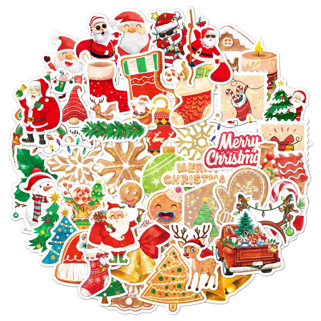50/100Pcs Christmas Stickers Vinyl Waterproof Holiday Stickers Christmas Stickers for Kids Crafts Bottles Envelopes Gifts