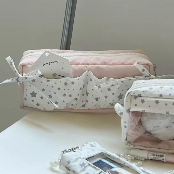 Causal Cute Pencil Case Tranpsarent Windows Badge Pin Displaying Stationery Organizer Large Capacity Pen Bag Back To School