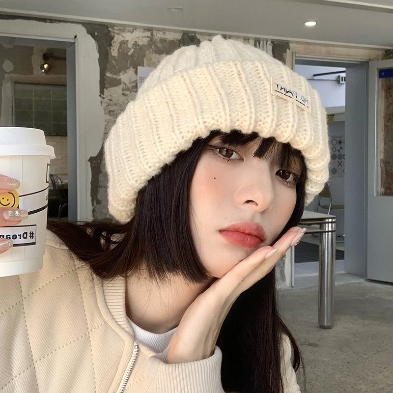 Big head circumference loose round face suitable wool hat women's winter warm face small knitted hat