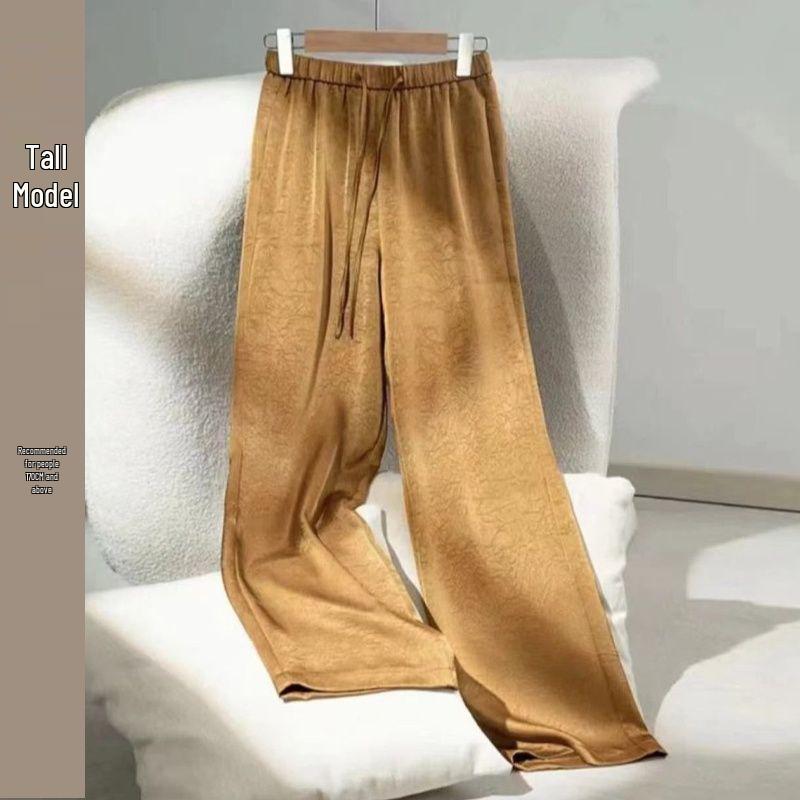 Women's Small Silky Wide-Leg Pants, Summer Eight-Point Length, Thin & Draped Texture