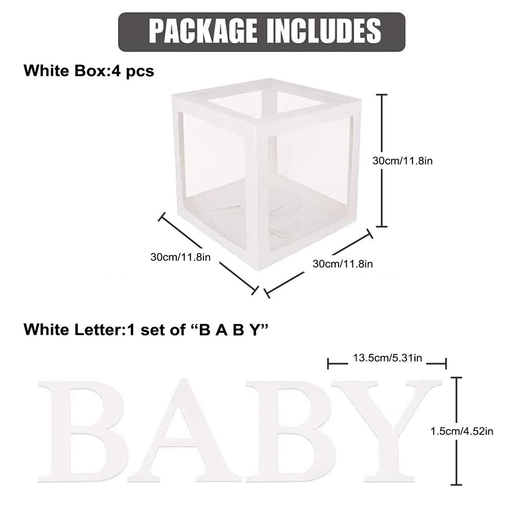 Baby Boxes with Letters for Baby Shower 4 Pcs Clear Balloon boxes Baby Sign Transparent Baby Shower Decorations Block Boxes