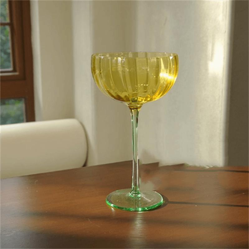 Colorful Glass Vertical Stripes Petal Shaped Glasses Goblet Grape Wine Glass Red Wine Glass Dessert Glass Bowl 301-400ml