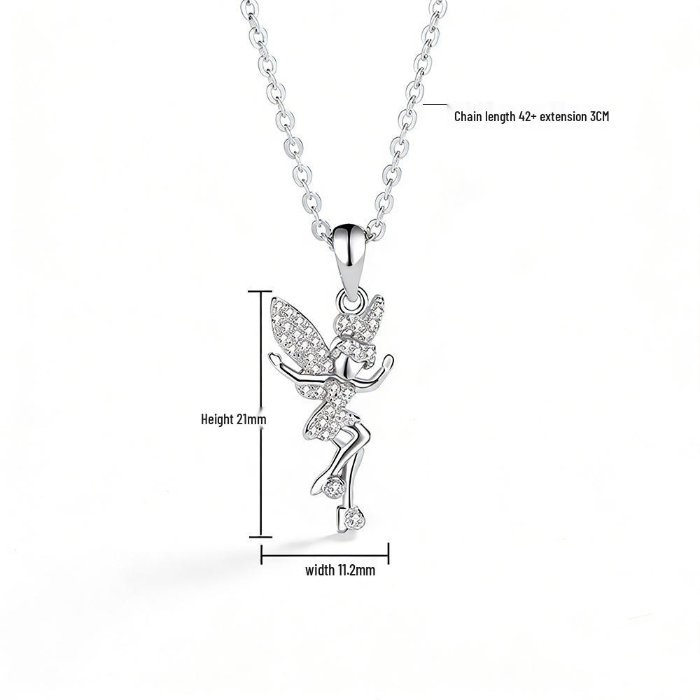 S925 Sterling Silver Angel Pendant Necklace for Women - Light Luxury Clavicle Chain with Versatile Elf Design