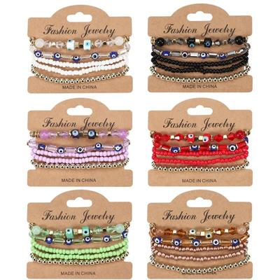 2023 Boho Reisperlen Armband für Frauen Mode Exquisite Glück Blau Bösen blick Perlen Armband Armreif Handgelenk Wrap Schmuck Geschenke
