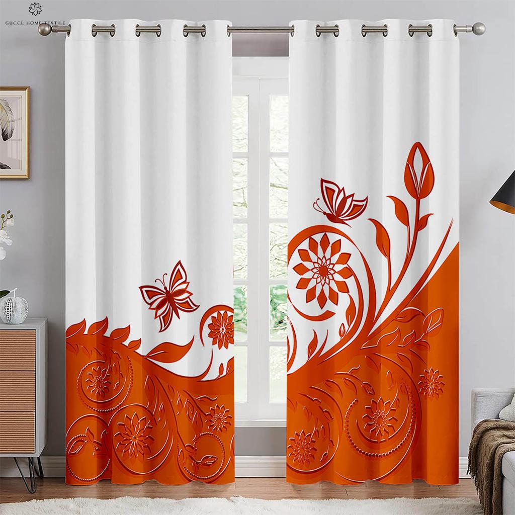 Vorhänge mit floralem Schmetterlingsdruck, Pastoraler Stil, Dekorative Vorhänge, Schlafzimmer, Wohnzimmer, Küche, Fenster