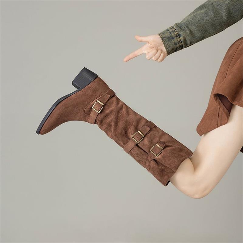 Spring and Autumn Western Cowboy Boots New High Boots Thick Heel Stacking Boots Skinny Long Boots Pant Pants Boots
