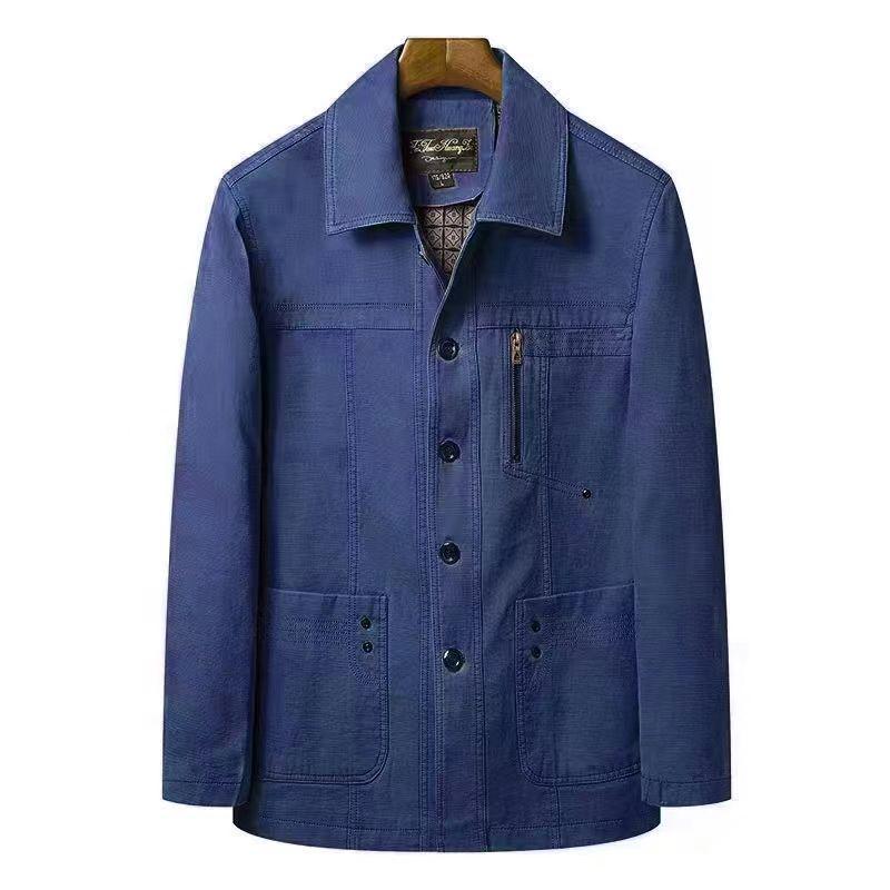 Men's Mid-Aged Full Fleece Jacket - Spring/Autumn Lapel Button Outerwear, Dad's Style Top, Grandpa's Clothing.