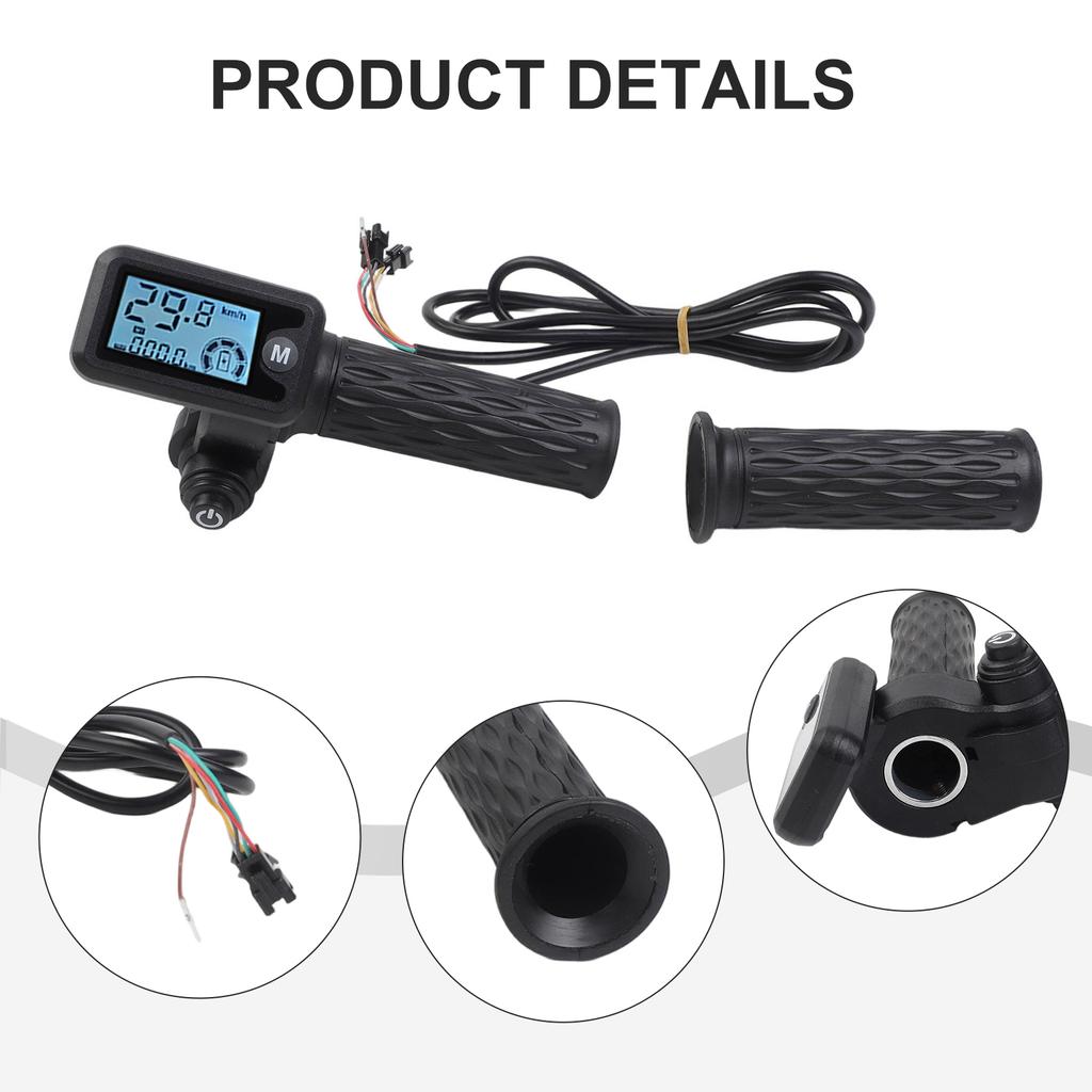 Acelerador de Manillar para Bicicleta Eléctrica con Pantalla LCD para Velocidad y Voltaje Longitud del Cable 170cm Se Adapta a Sistemas de 36/48/60/72V Incluye Par