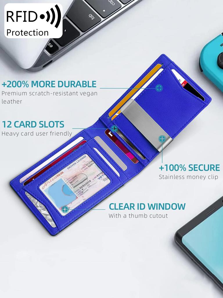 Portofel RFID din fibră de carbon pentru bărbați, ultra-subțire, mic, multifuncțional, cu două pliuri, din piele, portabil, de afaceri, de lux, portcard pentru bărbați