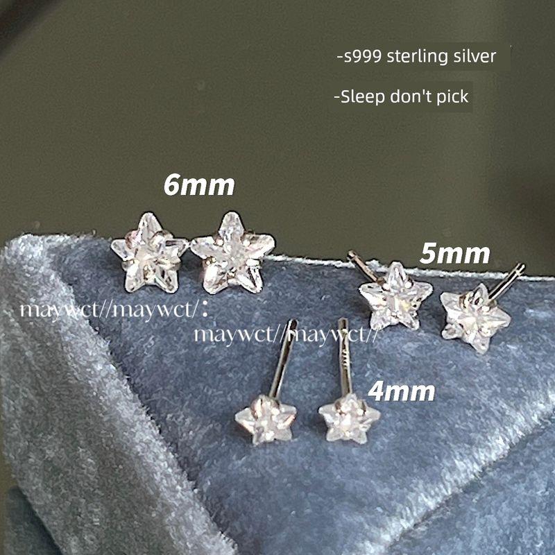 

Maywct S999 Entire Sterling Silver Ear-Caring Star Ear Studs Sleep Exquisite and Small Otica Ear Ear Bone Pin 4mm white star S999 sterling silver pair