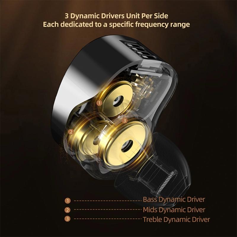 Professional Acoustics Tuning 3 Dynamic Driver Earphones Adjustable Rotating Design Braideds Cable For Audiophiles