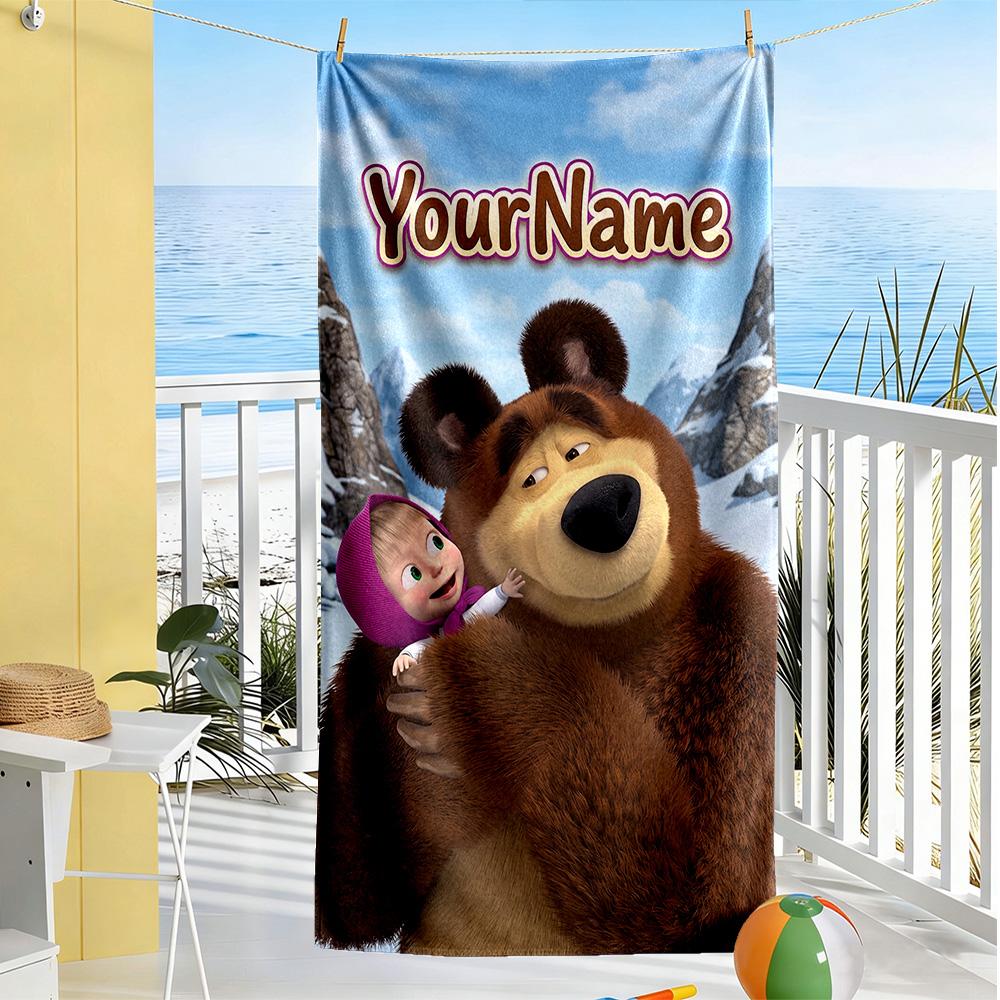 Masha Bear Personalized Name Beach Towel Soft Durable Quick-Dry
